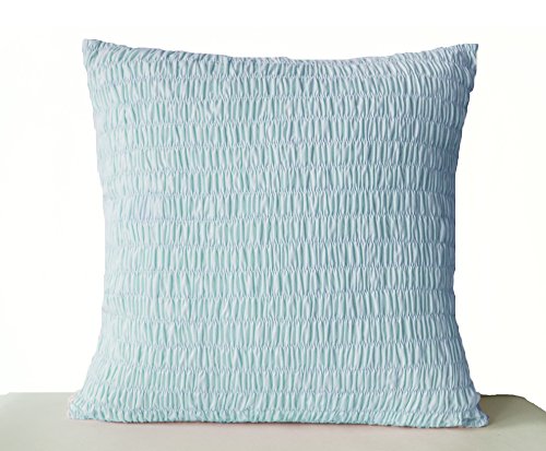 Amore Beaute Handcrafted Blue Cotton Voile Pillow Covers - Ruched Pillow Cover - Euro Sham Cover - Sky Blue Cushion Cover - Pleated Pillows - Cotton Cushion Covers - Blue Euro Sham- Handmade Decorative Throw Pillow Cover in Blue Cotton Fabric -Weddin