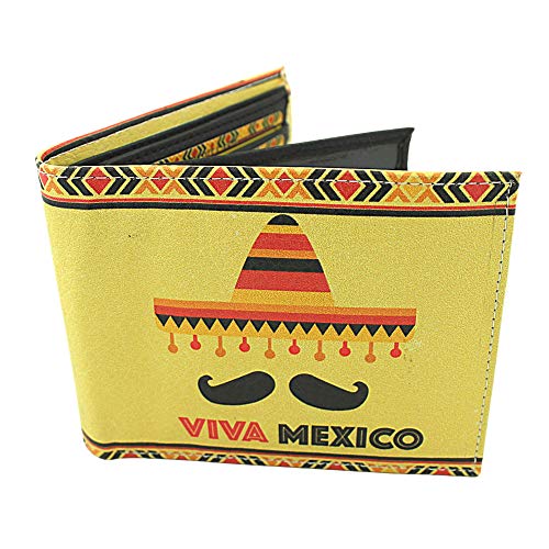 Needzo Mexican Wallet with ID Slot, Yellow Leather with Sombrero and Mustache, Viva Mexico, 3.5 x 4.5 Inches2