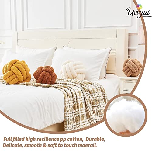 Image of Uvvyui Knot Pillow Ball, Soft Home Decorative Pillows, Round Throw Pillow, Handmade Knotted Plush Pillow, Round Boucle Pillow Cushion (11 Inches Khaki)