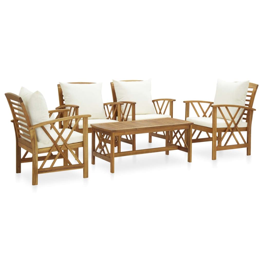 vidaXL Salon de Jardin 5 pcs avec Coussins Meubles d'Extérieur Mobilier de Patio Meubles de Terrasse Mobilier de Jardin Bois d'Acacia Massif