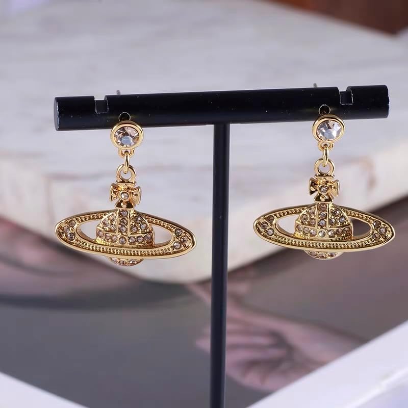Saturn Planet Earrings 925 Sterling Silver Gold Plated Cubic Zirconia Dangle Earrings for Women - Image 4