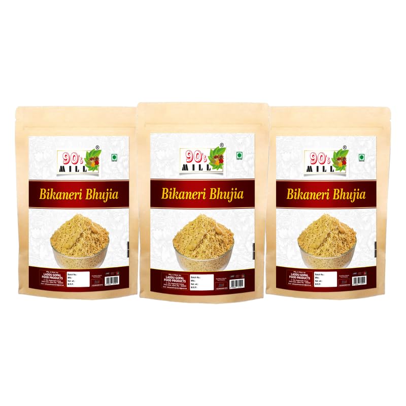 90's MILL Authentic Bikaneri Bhujia Low Fat bikaneri bhujia sev Namkeen with Dew beans,gram flour and indian Spices||All time favourite indian snacks/Namkeen||Ready to eat Namken-280g*3Pack