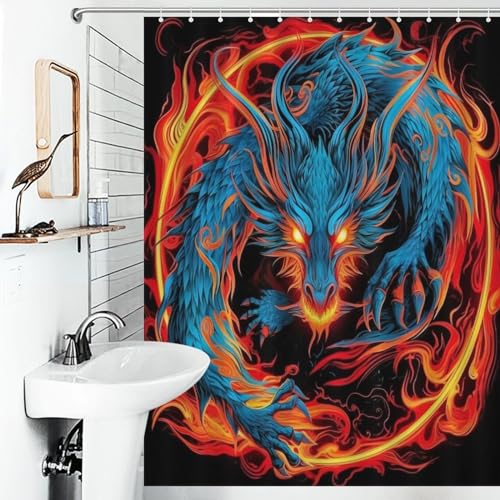 Rideau de douche dragon anti-projections en polyester lavable 140x183 cm