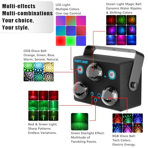 Image of Disco Ball Party Lights,DJ Disco Light Sound Activation & Remote Control Stage Lighting with Star Projector, Ocean Wave and LED Strobe for Home Christmas Birthday Wedding Bar and Club Decorations