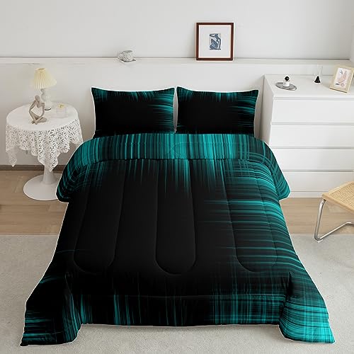 Image of Feelyou Geometric Artistic Smear Comforter Set King Size, Green and Black Comforter for Kids Toddler Modern Geometric Bedding Set Abstract Graffiti Art Duvet Set Durable Quilt Set