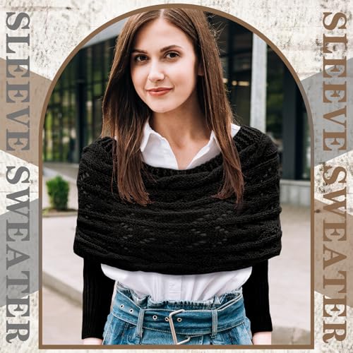 Image of Geyoga 2 Pcs Scarf with Sleeves for Women Knitted Wrap Sweater Scarf with Sleeves Shrugs for Women Wrap Shawl