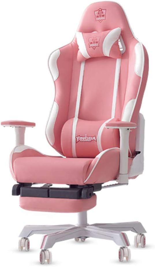 Home Pink Gaming Chair with Footrest, Ergonomic Office Chair, Computer Desk Chairs with Wheels, And Comfortable 360 ° Swivel Chair with Adjustable Height