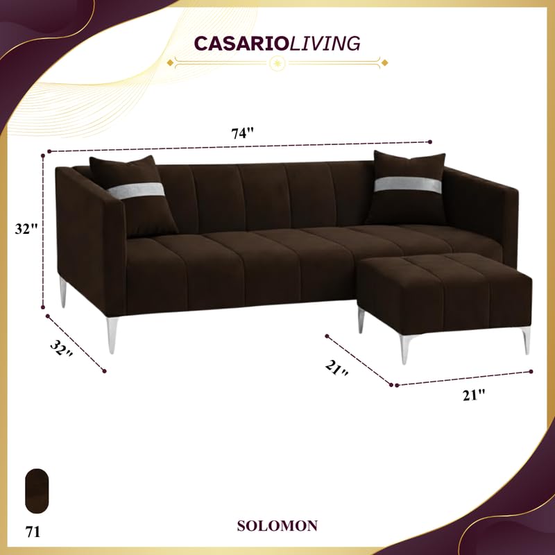 Image of Solomon 4 Seater L Shape Sofa Set with Movable Ottoman | Flexible Left or Right Layout | Luxe Velvet Suede Fabric | Comfortable Seating | Modern Sofa for Living Room - Dark Brown