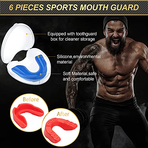 6 Pieces Sports Mouth Guard For Kids, Athletic Mouthguard For Boxing Football Hockey Karate Basketball (Red, Blue, White, Black, Yellow, Pink) #TOP2