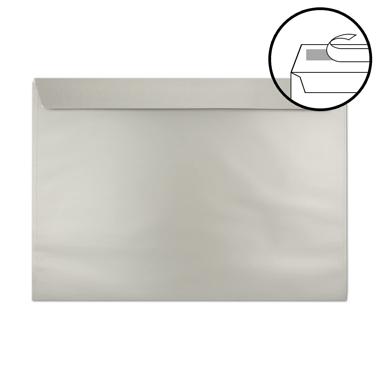 700x große XXL Briefumschläge DIN C4 in Silber Metallic - 22,9 x 32,4 cm - Haftklebung mit Fenster - Versandtasche für DIN A4 geeignet