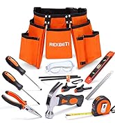 REXBETI 15pcs Young Builder's Tool Set with Real Hand Tools, Reinforced Kids Tool Belt, Waist 20"...