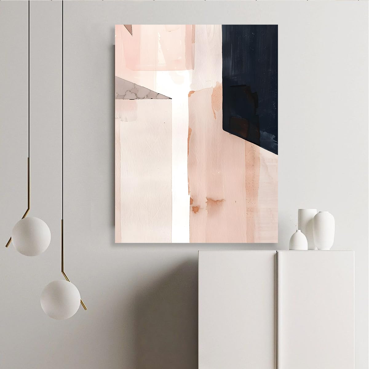 TOANGWALL Lienzo rosa claro abstracto bloque geométrico neutro terracota negro pintado imagen escandinavo póster entrada apartamento 80x120cm