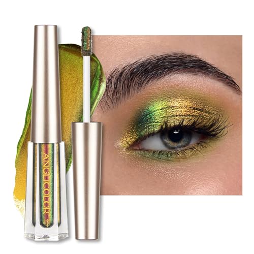 Anglicolor Sombra de ojos camaleón de 3 colores, sombra de ojos líquida metálica, altamente pigmentada, larga duración, secado rápido (101 verde dorado)