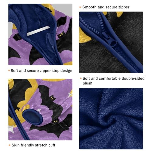 Bats Flying over Yellow Circles Toddler Fleece Jacket Girl Boys Hooded Fleece Jacket Coat Warm Outwear Zip-up 3-10T3