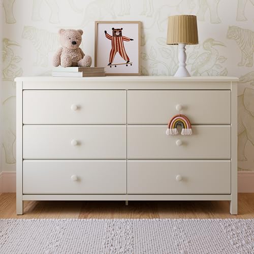 Image of Storkcraft Alpine 6-Drawer Double Dresser - GREENGUARD Gold Certified Nursery Essential, Kids Storage Chest, Bedroom Organizer, Modern Dresser, Easy to Match (Frosted Oat)