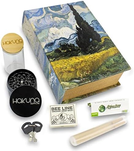 Hakuna Supply - Locking Book Storage Box Bundle - Discreet Storage Lock Box Accessories Combo Kit (Wheatfield)