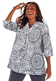 Catherines Women's Plus Size Pintuck Buttonfront Blouse - 2X, Black Medallion