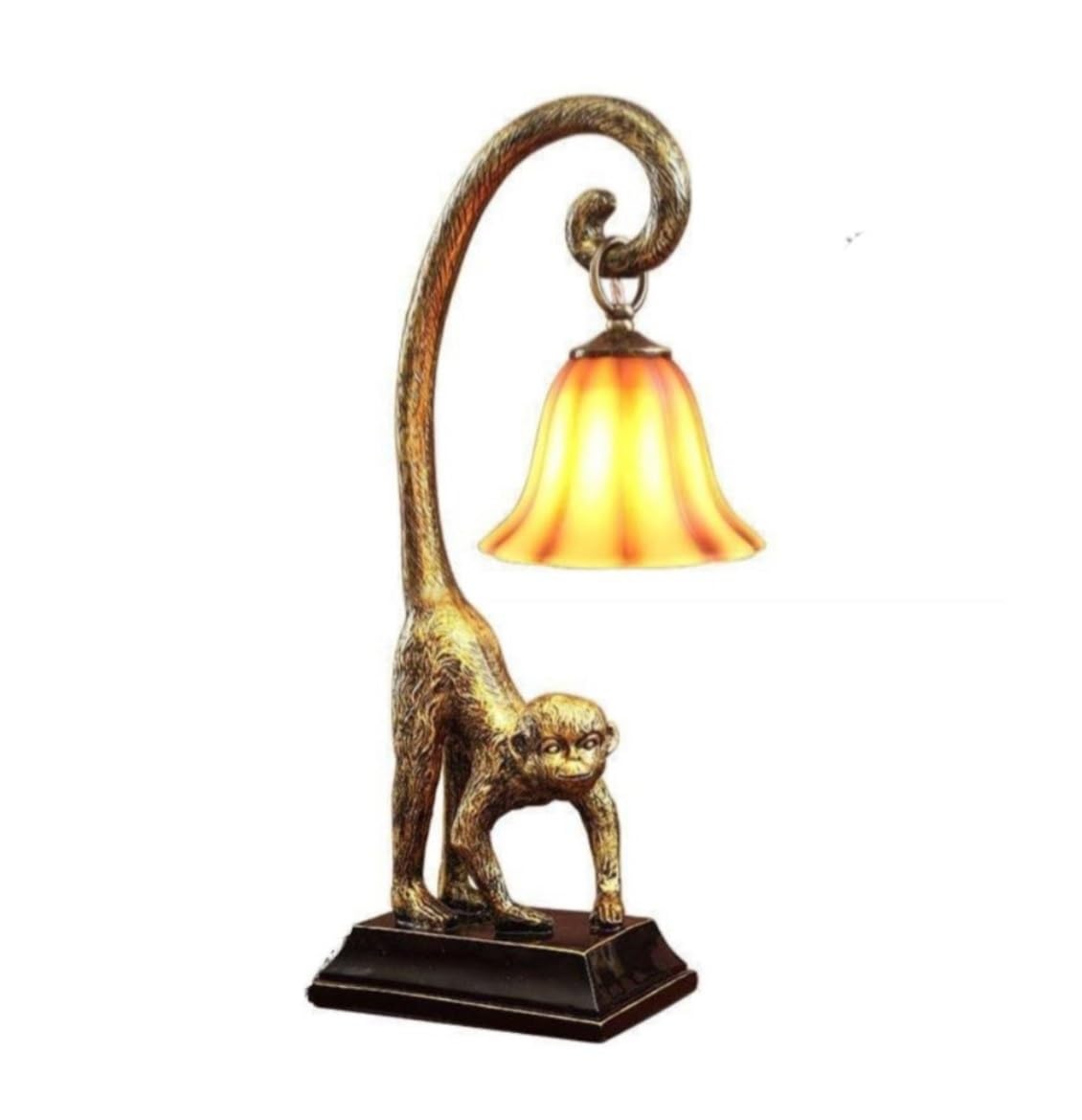 AZHKJKZH Table Lamp Monkey Table Lamp American Style Resin Engraved Bedside Glass Lampshade Nightstand For Living Room Bedroom For Home(B-right,Button Switch)