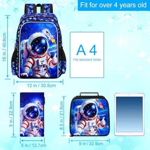 Image of HPJGD 3PCS Astronaut Bookbag for Boys, Water Resistant Kids Backpack Set with Lunch Box, Cool School Bag for Elementary Preschool Toddler - Thumbs-Up Astronaut