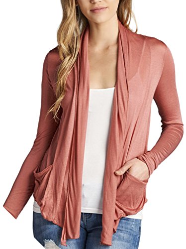 Image of ToBeInStyle Womens Open Front Long Sleeve Lightweight Asymmetrical Draped Cardigan with Side Pockets