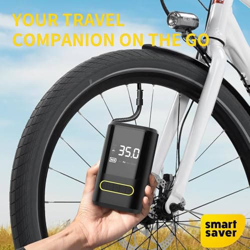 Image of Smart Saver Tyre Inflator Pump, Cordless 4K MAH Battery,150 PSI Portable Car, Bike Tire Pump, Digital Gauge, Powerbank, LED, Type-C Recharge, Auto Stop for SUV Sedan, Motorcycle, Sport Equipments