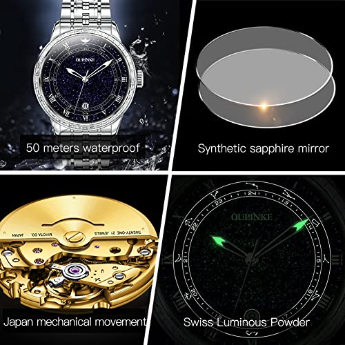 Image of OUPINKE Men's Automatic Watch 44mm Big Dial,Luxury Mechanical Wristwatch,Sapphire Crystal Glass,50M Waterproof, Tungsten Steel with Date Display