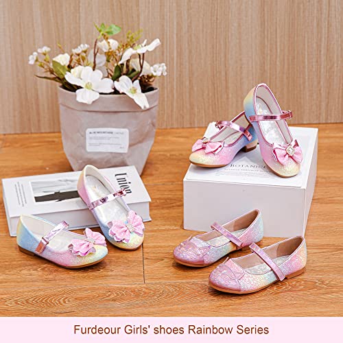 Furdeour Little Girl Princess Rainbow Shoes Gold High Heels Sequins Flower Girls Wedding Mary Jane Glitter Shoes Size 9 Cute Toddler Girls Dress Up Shoes (2701Rainbow 9) #TOP3