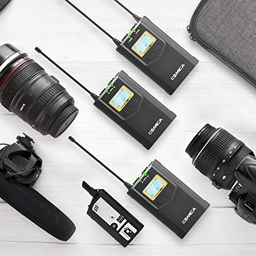 Comica CVM-WM100 Plus Wireless Microphones, Professional 1-Trigger-2 UHF Wireless Lavalier Microphone System for DSLR Sony Canon Nikon Panasonic Camera, XLR Camcorder, PC, Smartphone … - Thumbnail 5