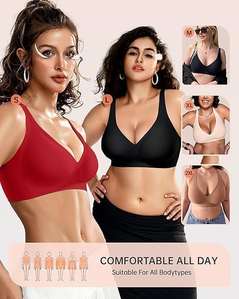 Image of JellyLift Seamless Wireless Jelly Bra for Women | No Underwire, Deep V Invisible T-Shirt Bra | 360 Jelly Support, Adjustable Straps | S-3XL