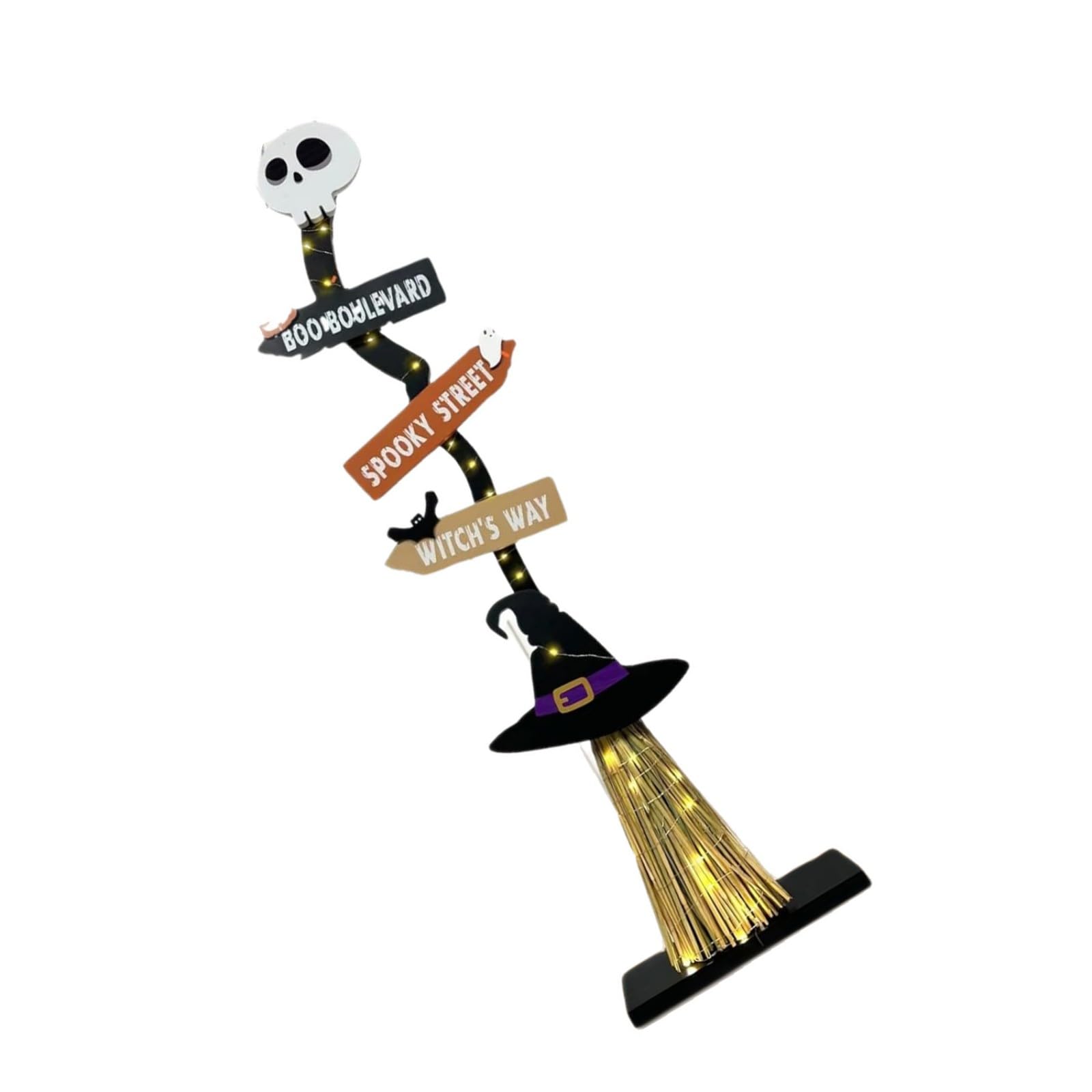 Buxuaaaa Halloween Decoration Wooden Witch Broom for Porch Yard Fireplaces Decors Halloween Witch Signs Decorative Ornament Lighted Wooden Witches Brooms