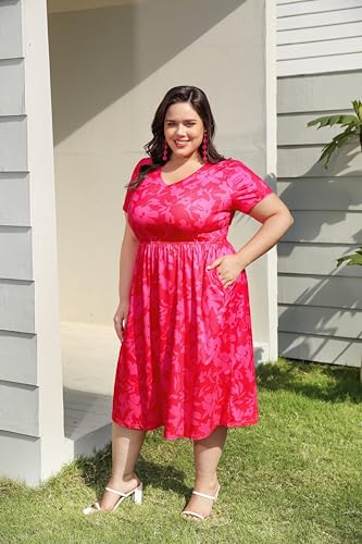 Image of RITERA Plus Size Dresses for Curvy Women Summer Spring Womens Dress V Neck Short Sleeve Casual Dress with Pockets XL-5XL