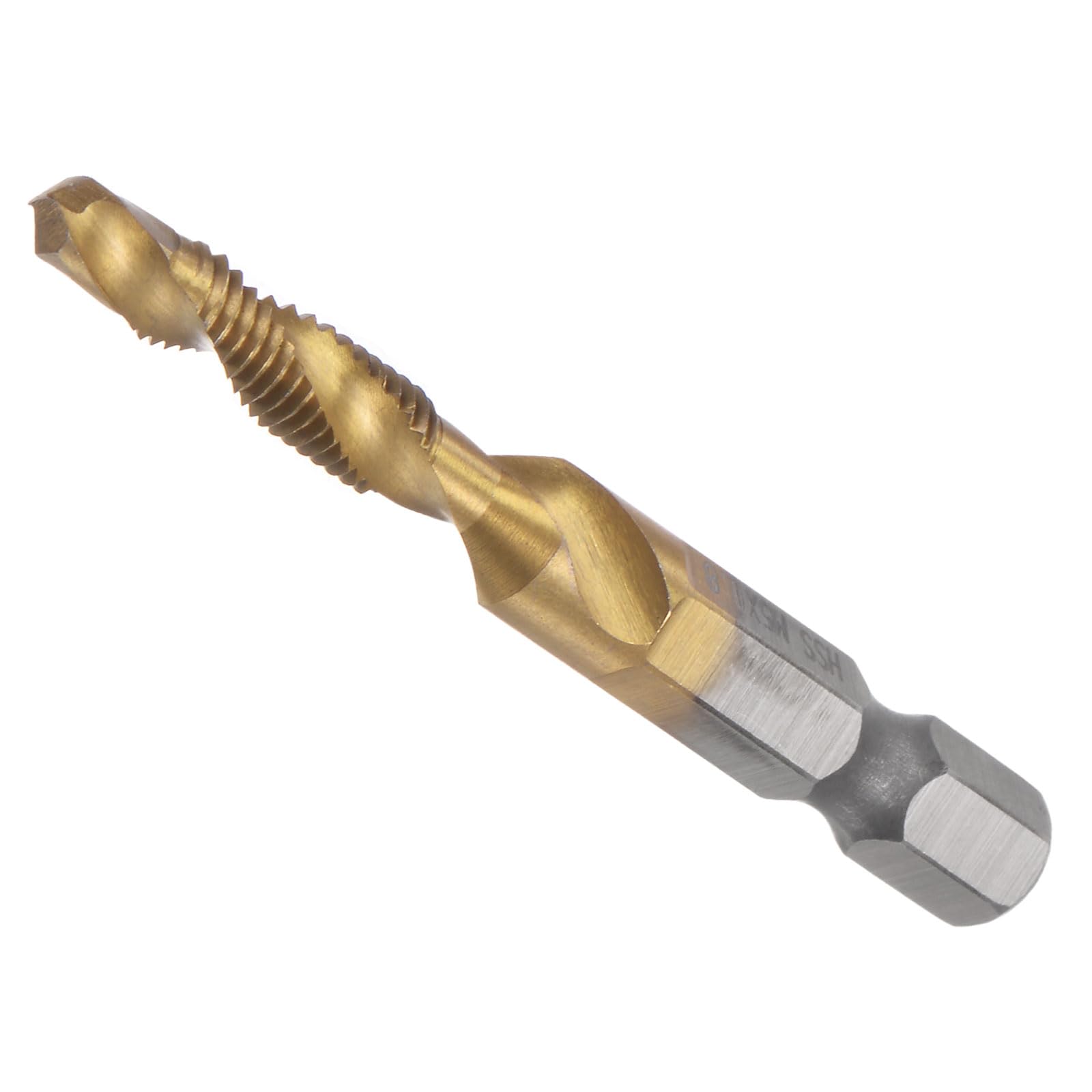 CoCud Combination Drill and Tap Bit, M5 x 0.8 Thread Size 1/4" Hex Shank, 4341 Titanium Coated High Speed Steel Tools