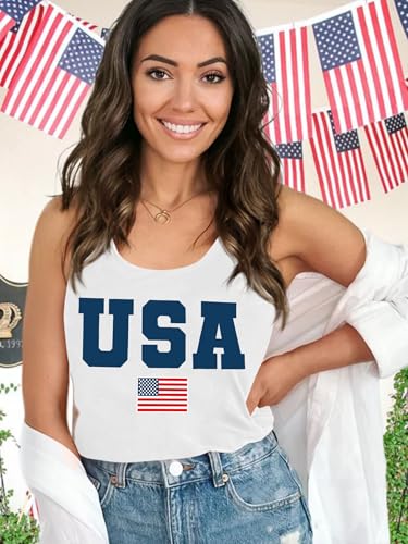 Image of Ithalt Womens American Flag Shirts 4th of July Outfits USA T-Shirt Patriotic Tank Shirt Fourth of July Sleeveless Tops