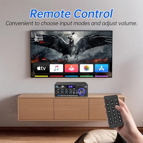 Image of Daakro AK45 Amplifier Stereo Receiver Bluetooth 5.0 Power Amp 2 Channel 300W Home Audio Amplifier w /USB /SD Card /BT /Mic Input for Home /Garage /Ceiling /Passive Speaker Theater System