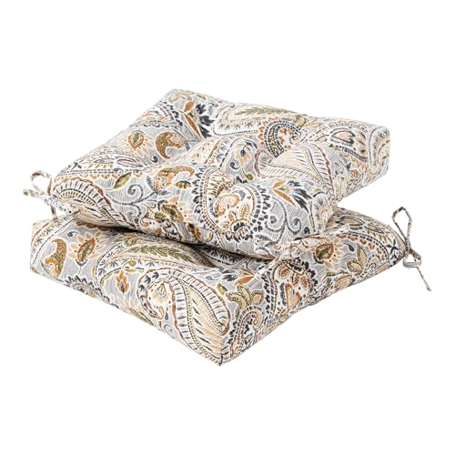 20x20 Square Tufted Outdoor Seat Cushion, Reversible Patio Chair Cushion with Ties, Durable...