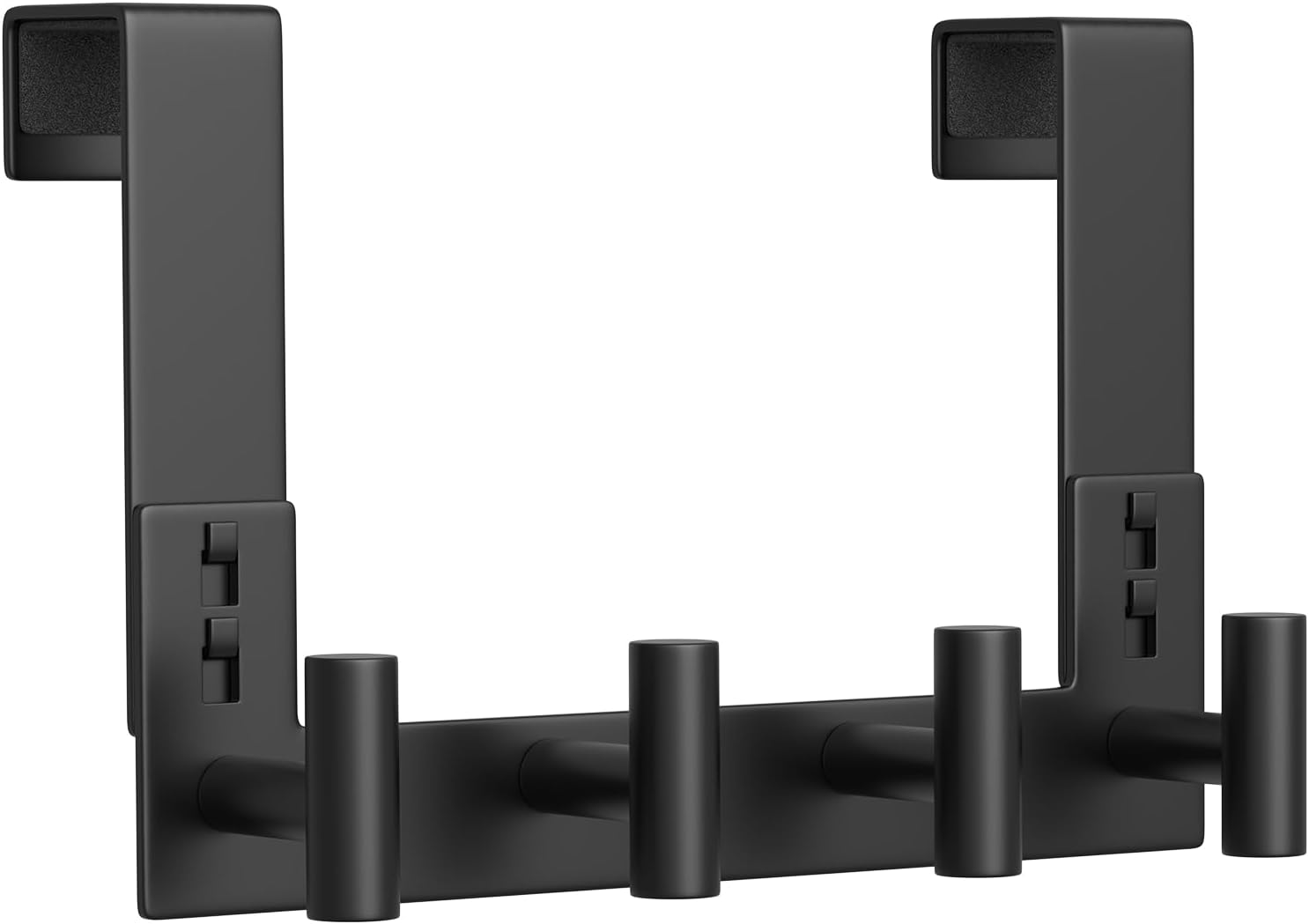 Stainless Steel Over Door Hooks, Over Door Hanger Holder for Robe Cloths, Heavy Duty Towel Hooks, Coat Rack, Doors Organizer for Bathroom, Bedroom, Locker Room & Closet (1 Pack, Black-4 Hooks)