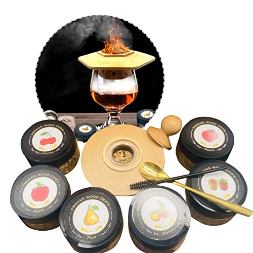 Kit de Ahumador de Cócteles, Kit de Fumador de Bebidas de Whisky Antiguo con 6 Tipos de Astillas de...