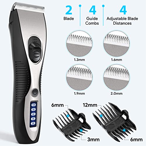 Image of Qpets Professional Rechargeable Trimmer for Dogs, Dog Grooming Kit Low Noise Dog Hair Trimmer for Grooming Thick Long Hair Adjustable Trimming Length with 2 Limiting Comb IPX7 Waterproof