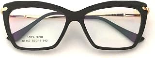 Armação para Óculos de Grau Feminina Cristal Lapidada Facetada Gatinho TR90 Hastes em Aço Lentes Transparentes Tendência Moda