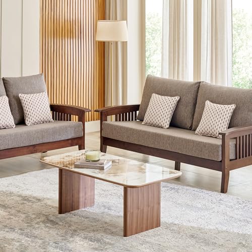 Image of Home Centre Abby Fabric 3+2 Seater Sofa with Cushions - Brown