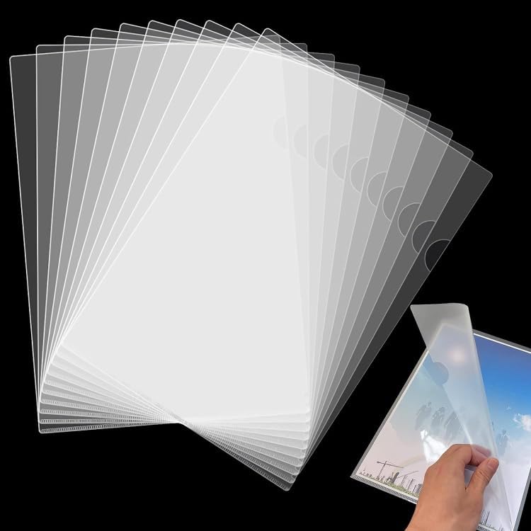 100-pcs A4 L-Shape Folder, Transparent Pockets, Clear Paper Document ...