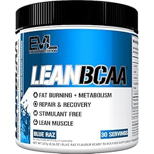 Evlution Stimulant Free Lean BCAA Powder Nutrition BCAAs Amino Acids Powder with CLA Carnitine and 2:1:1 Branched Chain Amino Acids Supports Muscle Recovery Fat Burn and Metabolism – Blue Raz