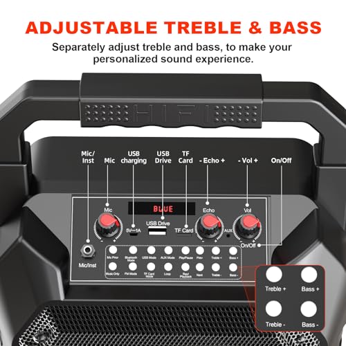 Image of Karaoke Machine, Portable Bluetooth Speaker with Wireless Microphone for Adults & Kids, PA System with Remote Control Supports TF Card /USB /FM /AUX for Home Party, Indoor and Outdoor
