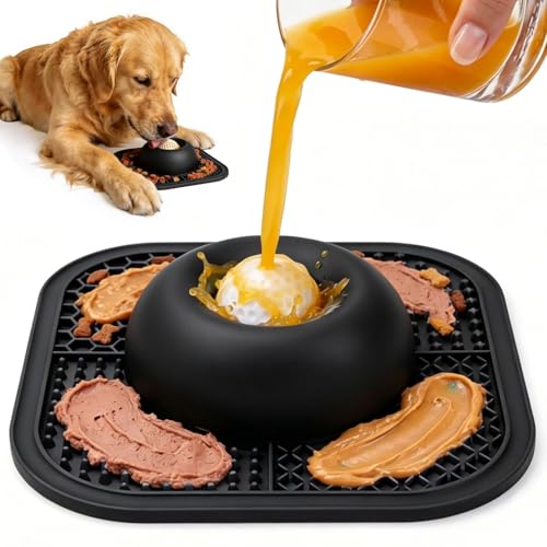 Image of Slow Feeder Dog Bowls & Lick Mat for Liquid and Thick Treat, Anti-Slip Dog Lick Bowl with Interactive Rolling Ball, 5 /6 Cup Pup Licking Toy for Large Medium Small Dogs and Cats Black