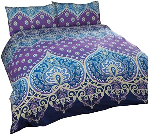 Rapport Home Saphire Indian Design Duvet Quilt Cover And 2 Pillowcase Bed Set, Polyester-Cotton, Double