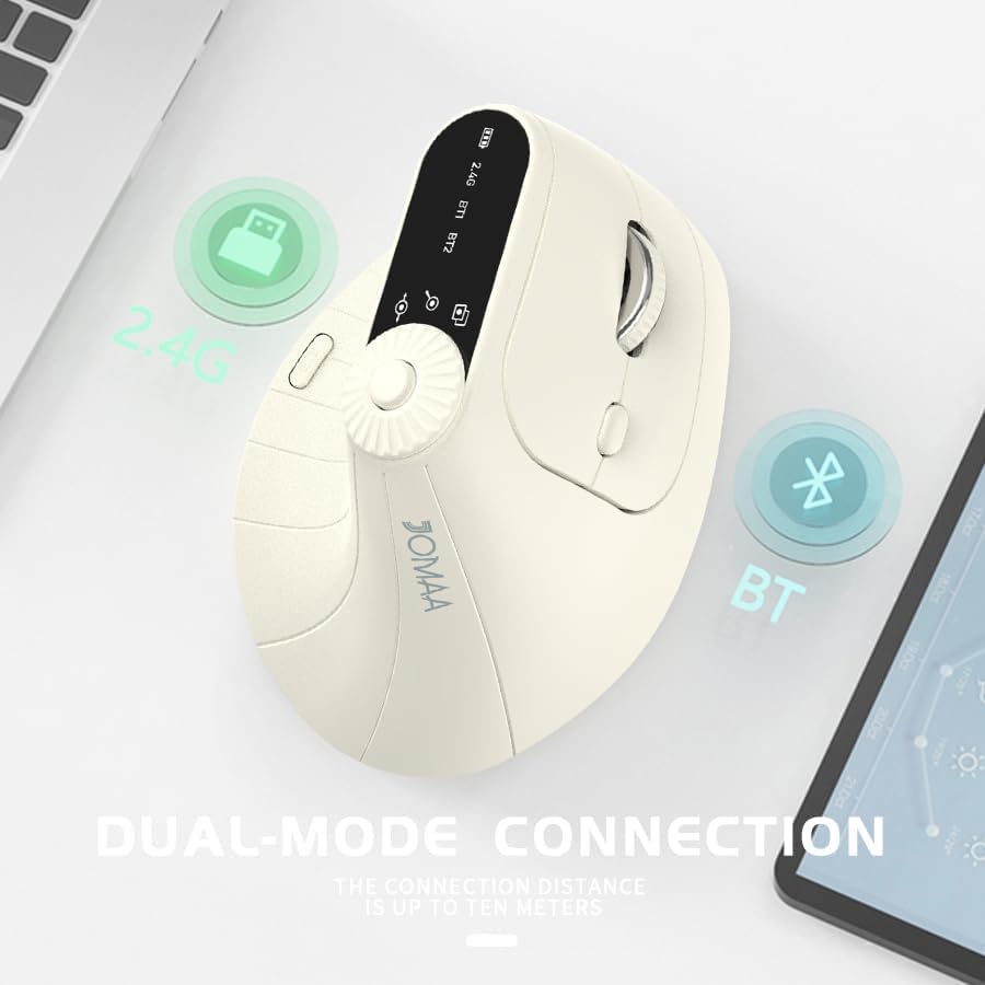 JOMAA VM604 mouse showing 2.4G USB receiver and Bluetooth connection icons