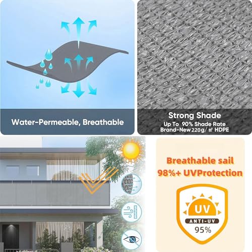 Voile d'ombrage anti-UV 95% avec oeillets pour une ombre fraîche et sûre