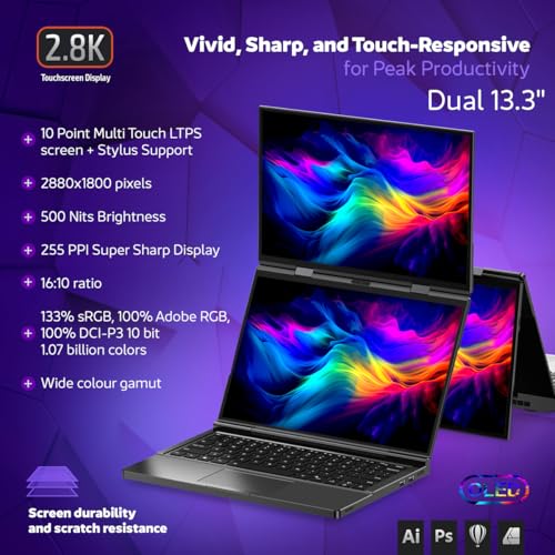 Image of GPD Duo Dual-Screen Laptop: 13.3 inch OLED Displays, AMD Ryzen AI 9 HX 370, 32GB RAM, 2TB SSD, Stylus Support, 10-Point Touch, 4096 Pressure Levels, Dual 360 Hinge, AI PC