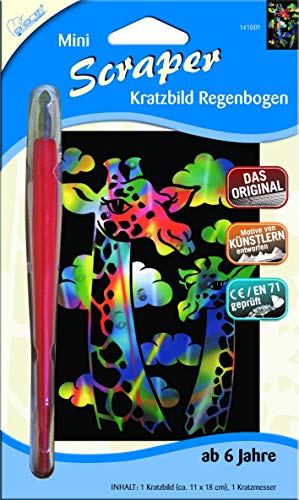 Mammut Spiel & Geschenk 141001 Kraspafbeelding motief giraffe, complete set met krabmes en oefenblad, mini-schraper, krabbelbeeld, krabset voor kinderen vanaf 8 jaar, regenboog