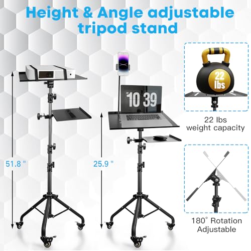 ZeptX Portable Laptop & Projector Stand with Phone Holder and Mouse Tray, Adjustable Height Tripod Stand for Laptop, Projector, DJ, Sheet Music, Black by ZeptX - Image 4